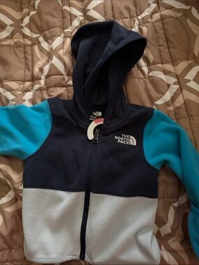 The North Face Kids Navy, Teal & Light Gray Colorblock Fleece Hoodie